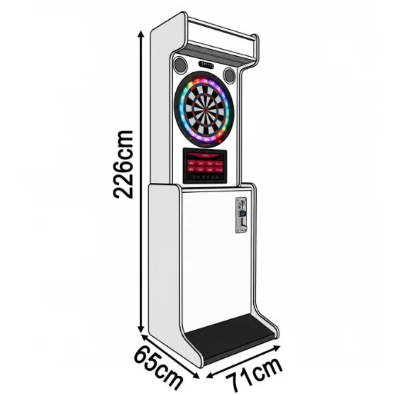 Dimensions du Dartcab professionnel avec monnayeur : 226 x 65 x 71 cm
